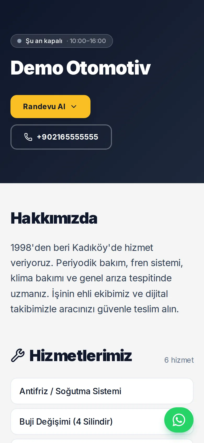 Atölye public sayfası ve online randevu formu ekranı